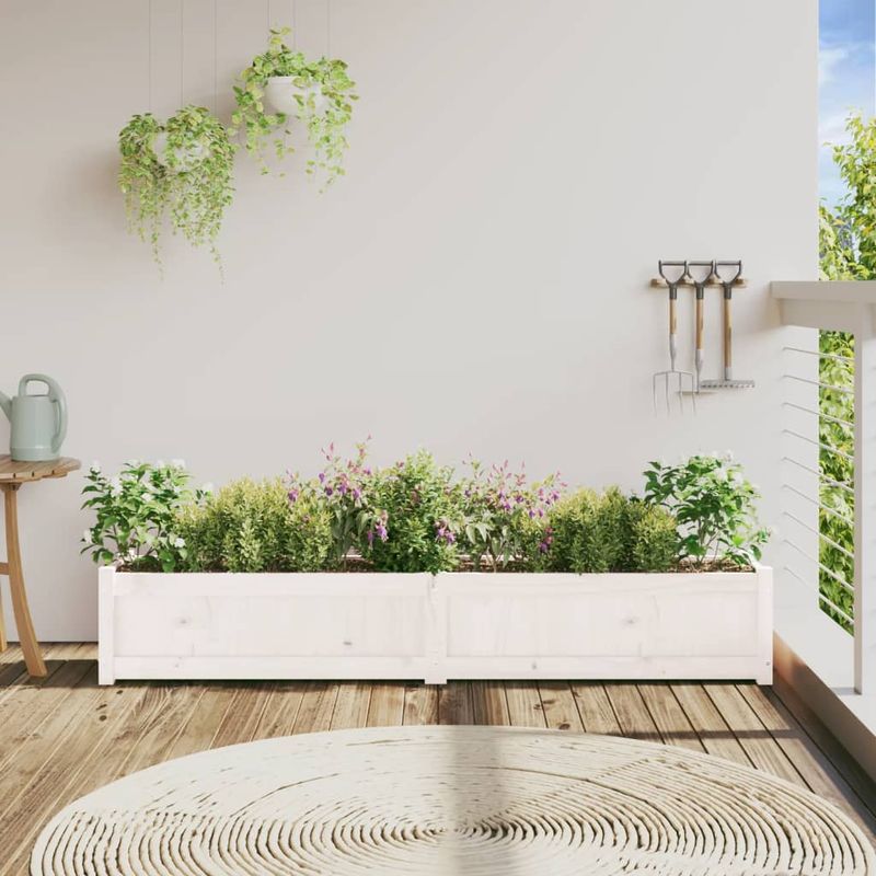 Casa si Gradina - Gradinarit si plante - Plante si ghivece - Ghivece si suporturi - Jardiniera de gradina, alb, 180x31x31 cm, lemn masiv de pin - Infinity.ro