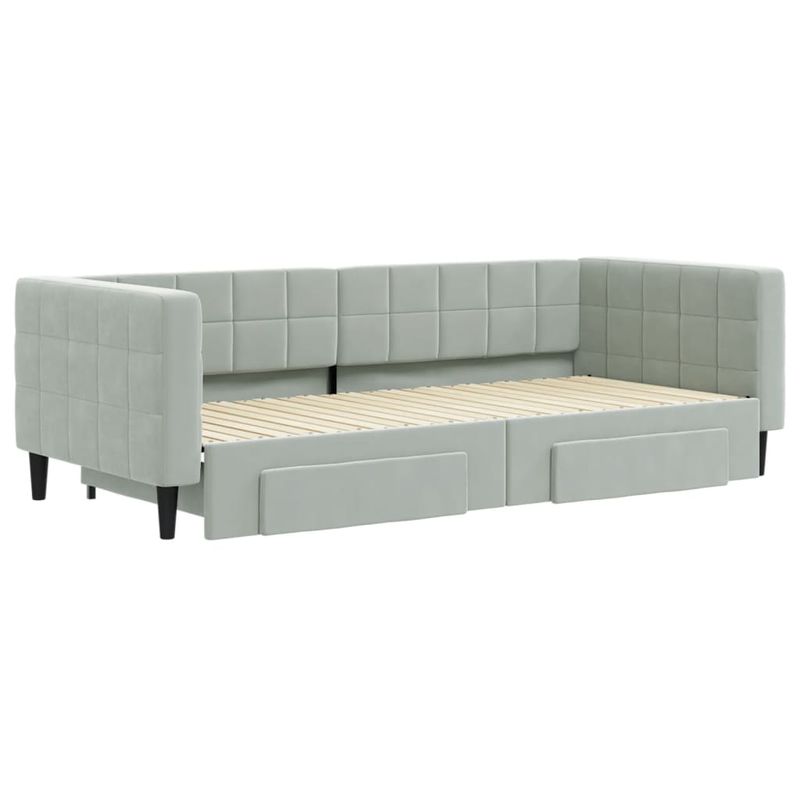 Casa si Gradina - Mobilier - Paturi si accesorii - Paturi - Pat de zi cu extensie si sertare, gri deschis 90x200 cm catifea - Infinity.ro