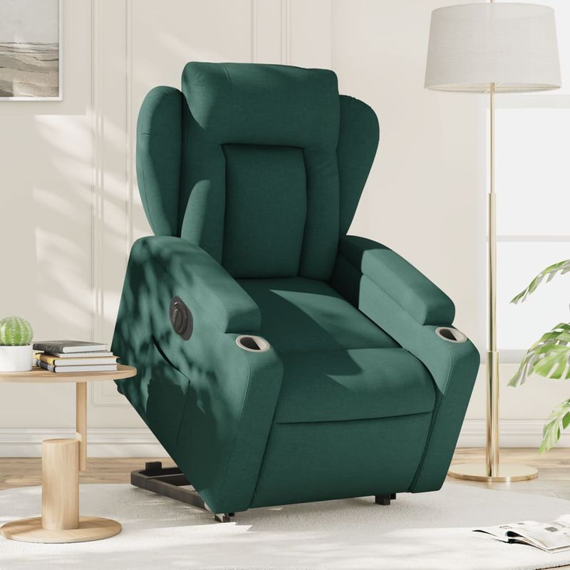 Casa si Gradina - Mobilier - Scaune si fotolii - Fotolii - Fotoliu electric rabatabil cu ridicare, verde inchis, textil - Infinity.ro
