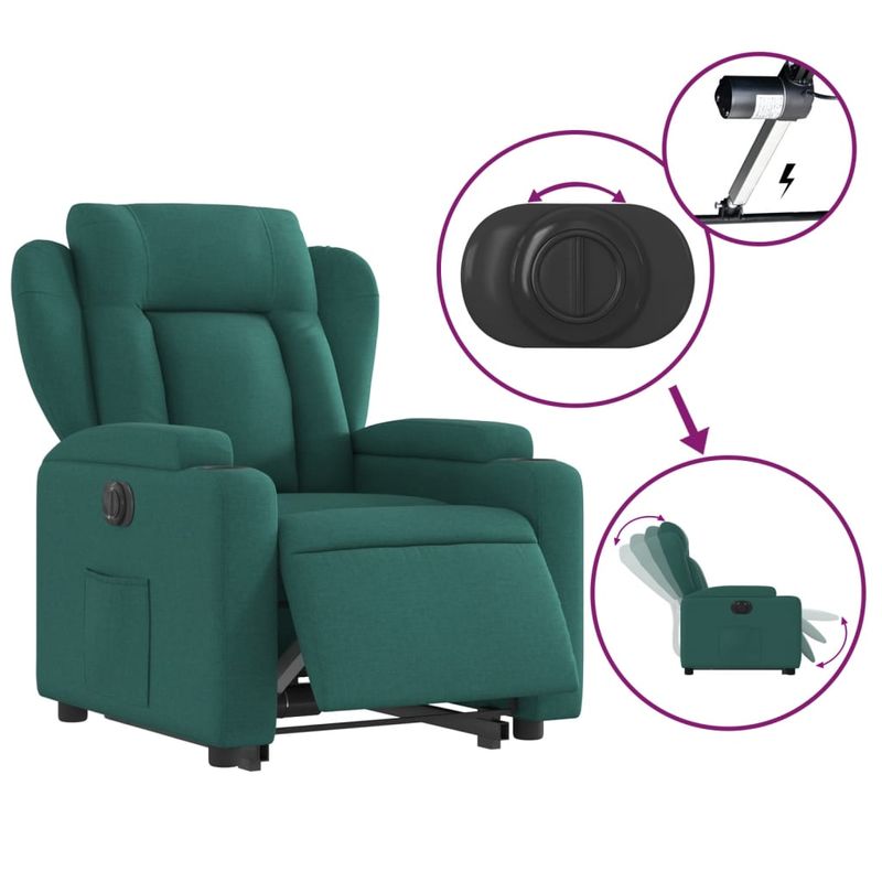 Casa si Gradina - Mobilier - Scaune si fotolii - Fotolii - Fotoliu electric rabatabil cu ridicare, verde inchis, textil - Infinity.ro