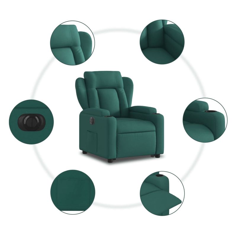 Casa si Gradina - Mobilier - Scaune si fotolii - Fotolii - Fotoliu electric rabatabil cu ridicare, verde inchis, textil - Infinity.ro