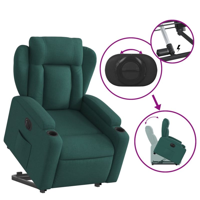 Casa si Gradina - Mobilier - Scaune si fotolii - Fotolii - Fotoliu electric rabatabil cu ridicare, verde inchis, textil - Infinity.ro