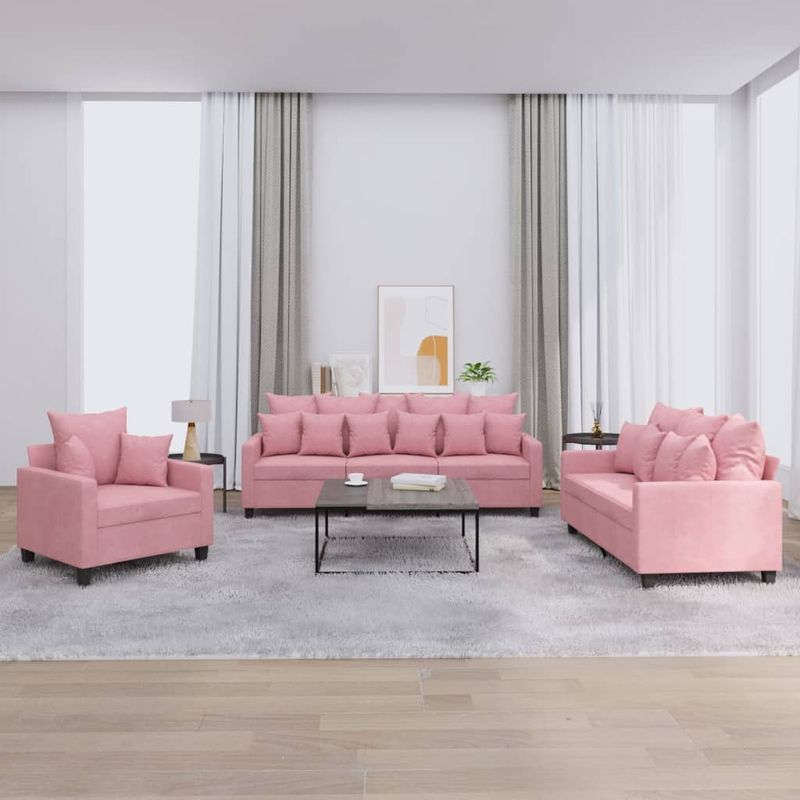 Casa si Gradina - Mobilier - Seturi de mobilier - Seturi living - Set de canapele cu perne, 3 piese, roz, catifea - Infinity.ro