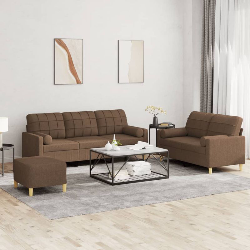 Casa si Gradina - Mobilier - Seturi de mobilier - Seturi living - Set de canapele cu perne, 3 piese, maro, textil - Infinity.ro