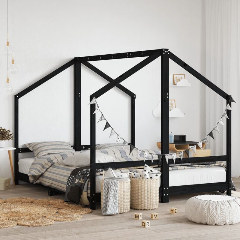 Casa si Gradina - Mobilier - Mobilier copii - Patuturi copii - Cadru de pat pentru copii negru 2x(80x200) cm lemn masiv de pin - Infinity.ro