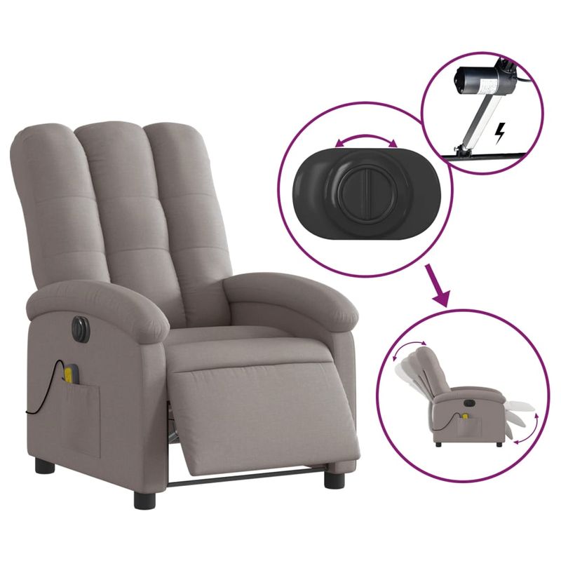 Ingrijire personala si Cosmetice - Sanatate si wellness - Articole wellness - Fotolii de masaj - Fotoliu electric de masaj rabatabil, gri taupe, textil - Infinity.ro