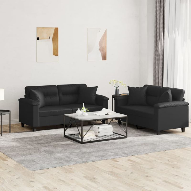 Casa si Gradina - Mobilier - Seturi de mobilier - Seturi living - Set de canapele cu perne, 2 piese, negru, piele ecologica - Infinity.ro