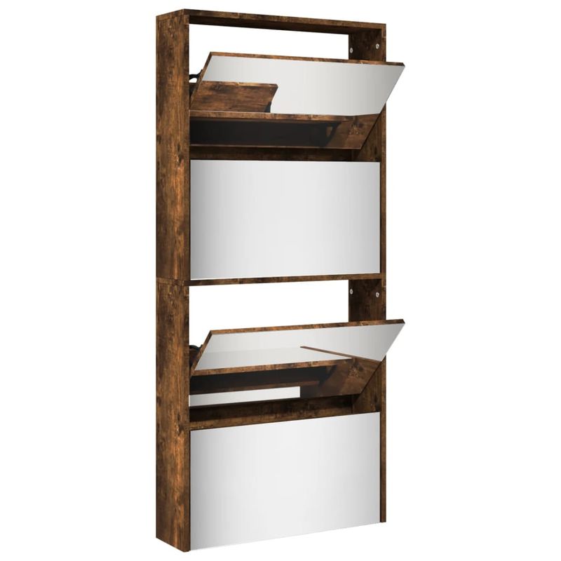 Casa si Gradina - Mobilier - Organizare si depozitare - Organizator incaltaminte - Pantofar cu oglinda, 4 niveluri, stejar fumuriu, 63x17x134 cm - Infinity.ro