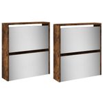 Casa si Gradina - Mobilier - Organizare si depozitare - Organizator incaltaminte - Pantofar cu oglinda, 4 niveluri, stejar fumuriu, 63x17x134 cm - Infinity.ro