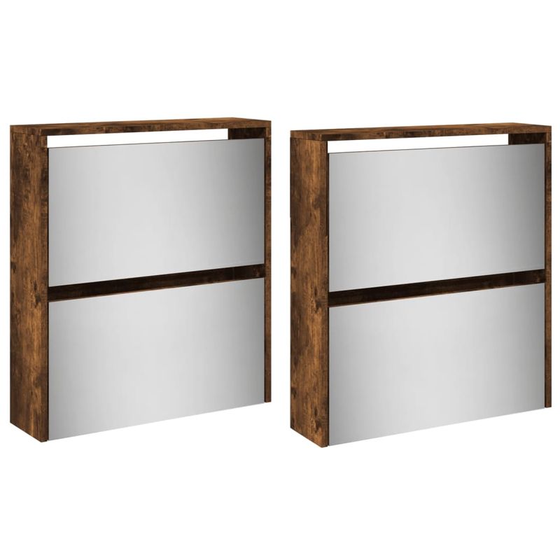 Casa si Gradina - Mobilier - Organizare si depozitare - Organizator incaltaminte - Pantofar cu oglinda, 4 niveluri, stejar fumuriu, 63x17x134 cm - Infinity.ro