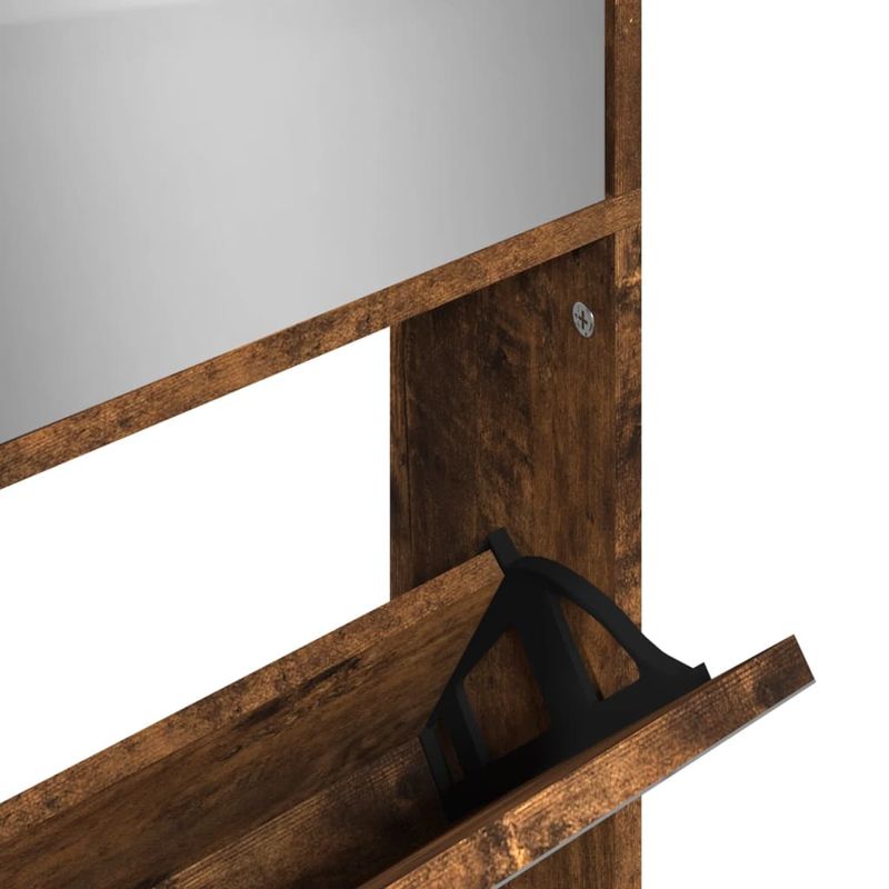 Casa si Gradina - Mobilier - Organizare si depozitare - Organizator incaltaminte - Pantofar cu oglinda, 4 niveluri, stejar fumuriu, 63x17x134 cm - Infinity.ro