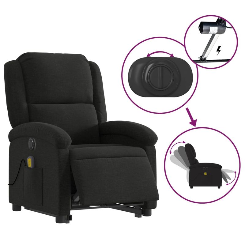 Ingrijire personala si Cosmetice - Sanatate si wellness - Articole wellness - Fotolii de masaj - Fotoliu electric de masaj rabatabil cu ridicare, negru, textil - Infinity.ro