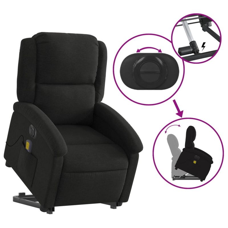 Ingrijire personala si Cosmetice - Sanatate si wellness - Articole wellness - Fotolii de masaj - Fotoliu electric de masaj rabatabil cu ridicare, negru, textil - Infinity.ro