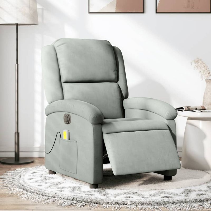 Ingrijire personala si Cosmetice - Sanatate si wellness - Articole wellness - Fotolii de masaj - Fotoliu electric de masaj rabatabil, gri deschis, catifea - Infinity.ro