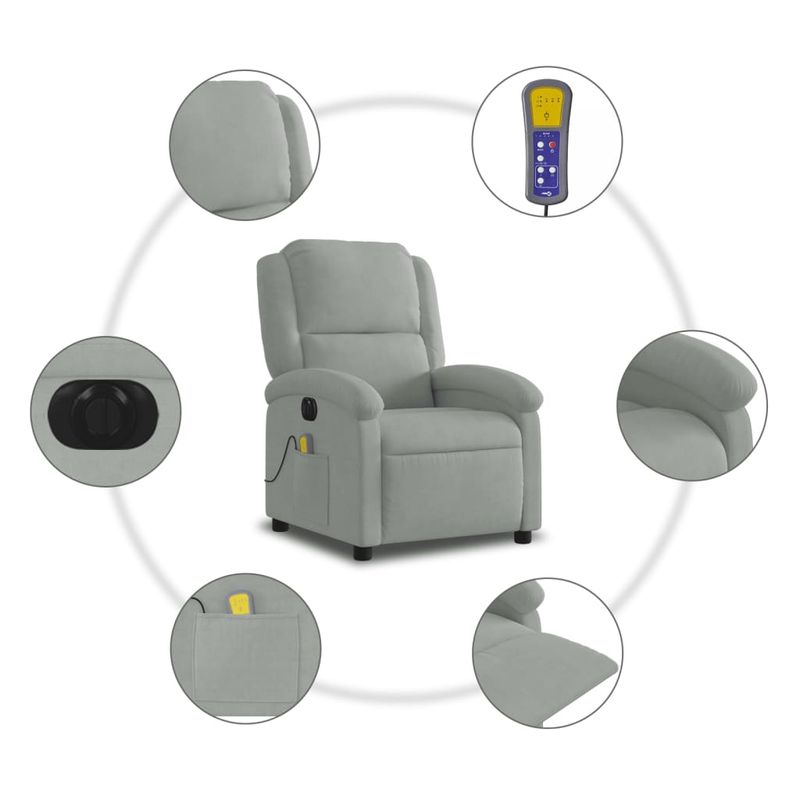 Ingrijire personala si Cosmetice - Sanatate si wellness - Articole wellness - Fotolii de masaj - Fotoliu electric de masaj rabatabil, gri deschis, catifea - Infinity.ro