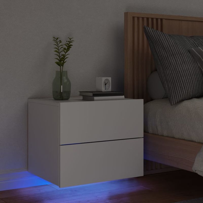 Casa si Gradina - Mobilier - Comode si corpuri - Noptiere - Noptiera montata pe perete cu lumini LED, alb - Infinity.ro
