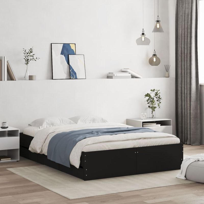 Casa si Gradina - Mobilier - Paturi si accesorii - Paturi - Cadru de pat cu sertare, negru, 120x200 cm, lemn prelucrat - Infinity.ro
