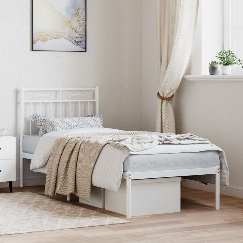 Casa si Gradina - Mobilier - Paturi si accesorii - Paturi - Cadru de pat metalic cu tablie, alb, 80x200 cm - Infinity.ro