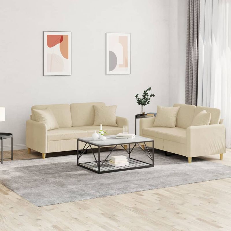 Casa si Gradina - Mobilier - Seturi de mobilier - Seturi living - Set de canapele cu perne, 2 piese, crem, material textil - Infinity.ro