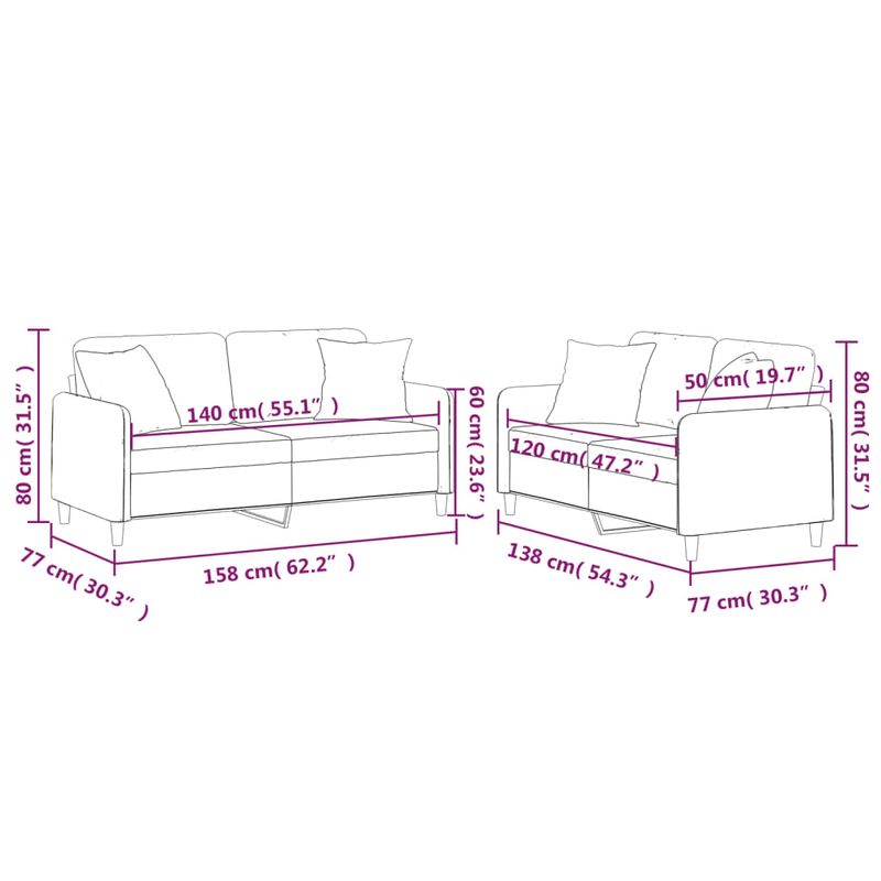 Casa si Gradina - Mobilier - Seturi de mobilier - Seturi living - Set de canapele cu perne, 2 piese, crem, material textil - Infinity.ro