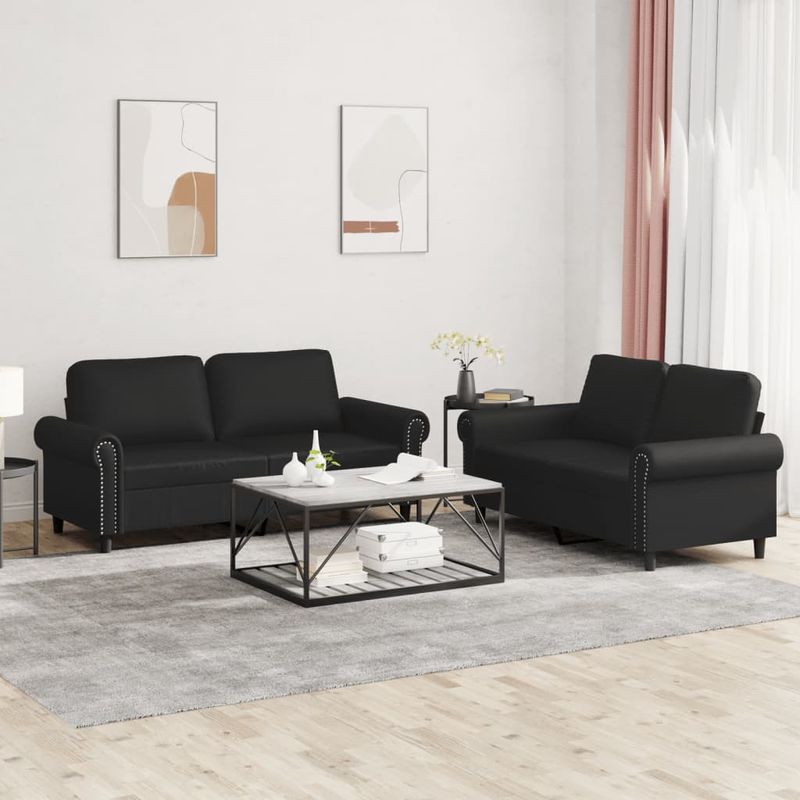 Casa si Gradina - Mobilier - Seturi de mobilier - Seturi living - Set de canapele cu perne, 2 piese, negru, piele ecologica - Infinity.ro