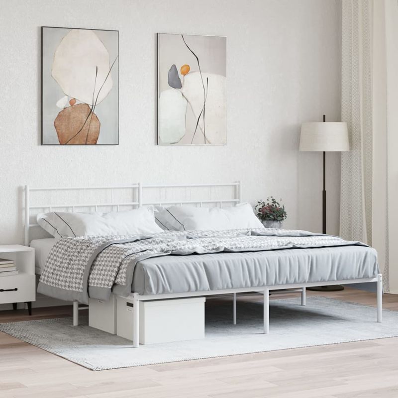Casa si Gradina - Mobilier - Paturi si accesorii - Paturi - Cadru de pat metalic cu tablie, alb, 180x200 cm - Infinity.ro