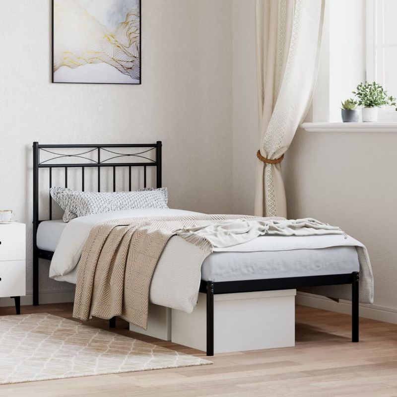 Casa si Gradina - Mobilier - Paturi si accesorii - Paturi - Cadru de pat metalic cu tablie, negru, 75x190 cm - Infinity.ro
