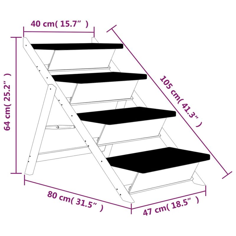 Petshop - Accesorii petshop - Dresaj animale - Scara pentru caini, gri, 105x47 cm, lemn masiv de brad - Infinity.ro