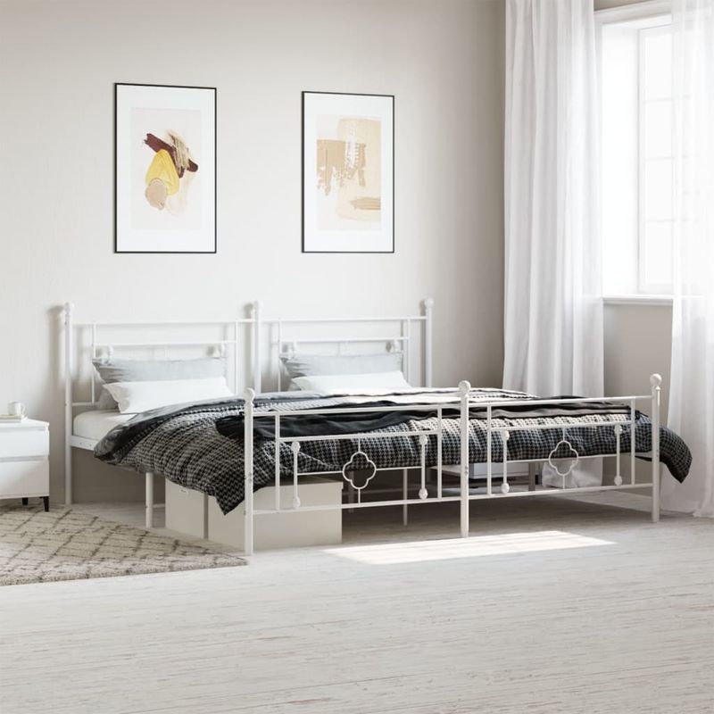 Casa si Gradina - Mobilier - Paturi si accesorii - Paturi - Cadru de pat metalic cu tablie de cap/picioare, alb, 193x203 cm - Infinity.ro