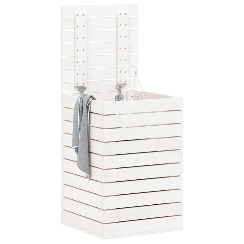 Market - Spalare si intretinere rufe - Uscatoare de rufe si accesorii - Cos de rufe, alb, 44x44x66 cm, lemn masiv de pin - Infinity.ro