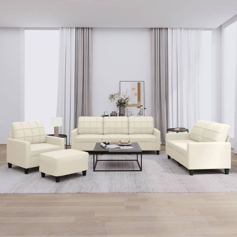Casa si Gradina - Mobilier - Seturi de mobilier - Seturi living - Set de canapele cu perne, 4 piese, crem, piele ecologica - Infinity.ro