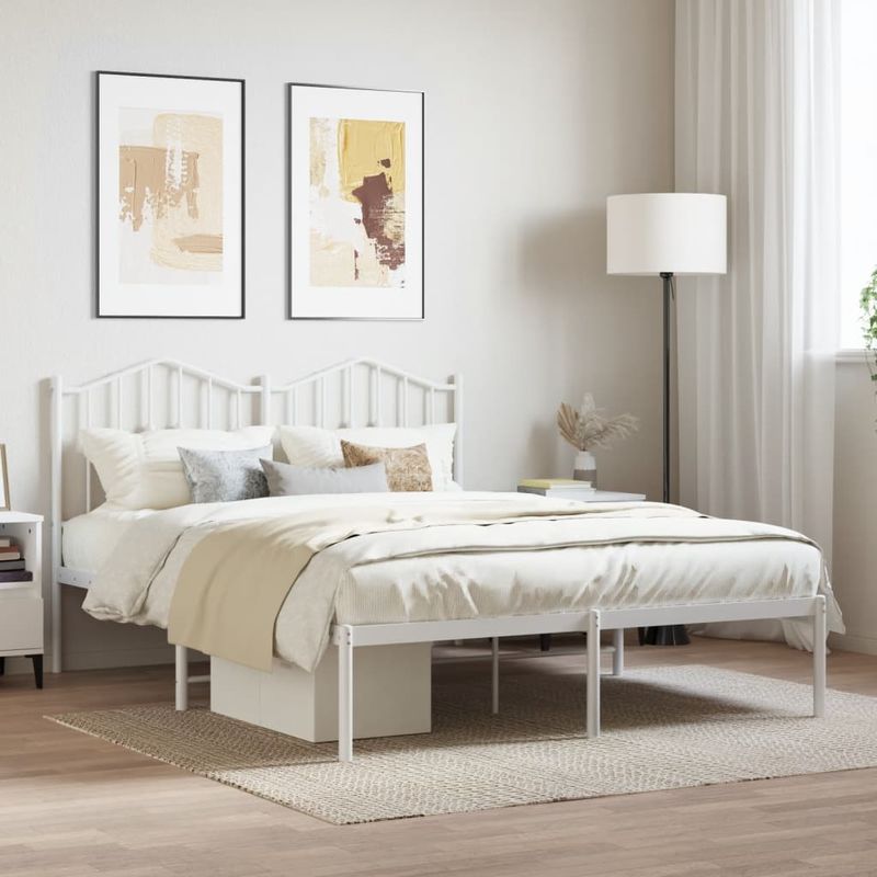 Casa si Gradina - Mobilier - Paturi si accesorii - Paturi - Cadru de pat metalic cu tablie, alb, 150x200 cm - Infinity.ro