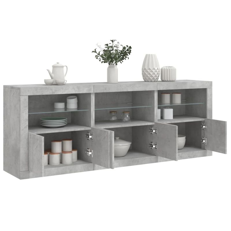 Casa si Gradina - Mobilier - Comode si corpuri - Comode - Servanta cu lumini LED, gri beton, 181,5x37x67 cm - Infinity.ro