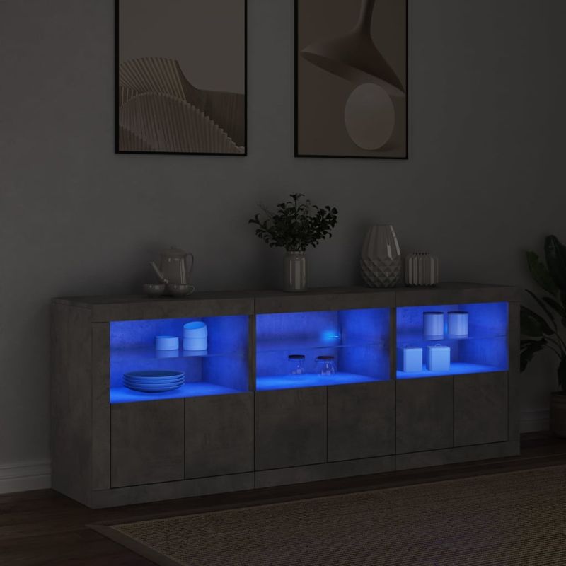 Casa si Gradina - Mobilier - Comode si corpuri - Comode - Servanta cu lumini LED, gri beton, 181,5x37x67 cm - Infinity.ro