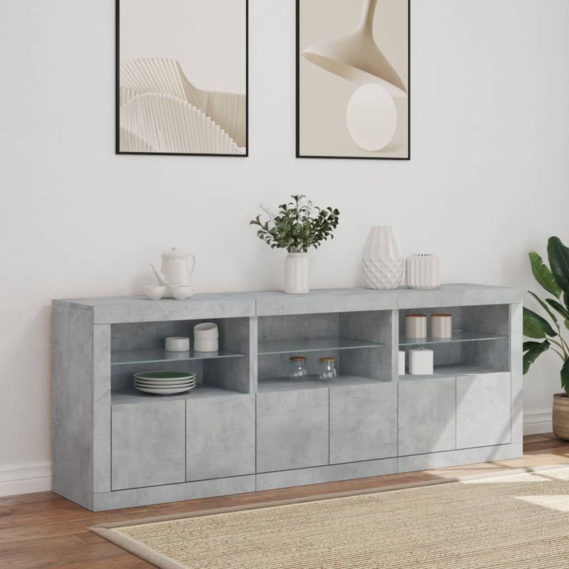 Casa si Gradina - Mobilier - Comode si corpuri - Comode - Servanta cu lumini LED, gri beton, 181,5x37x67 cm - Infinity.ro