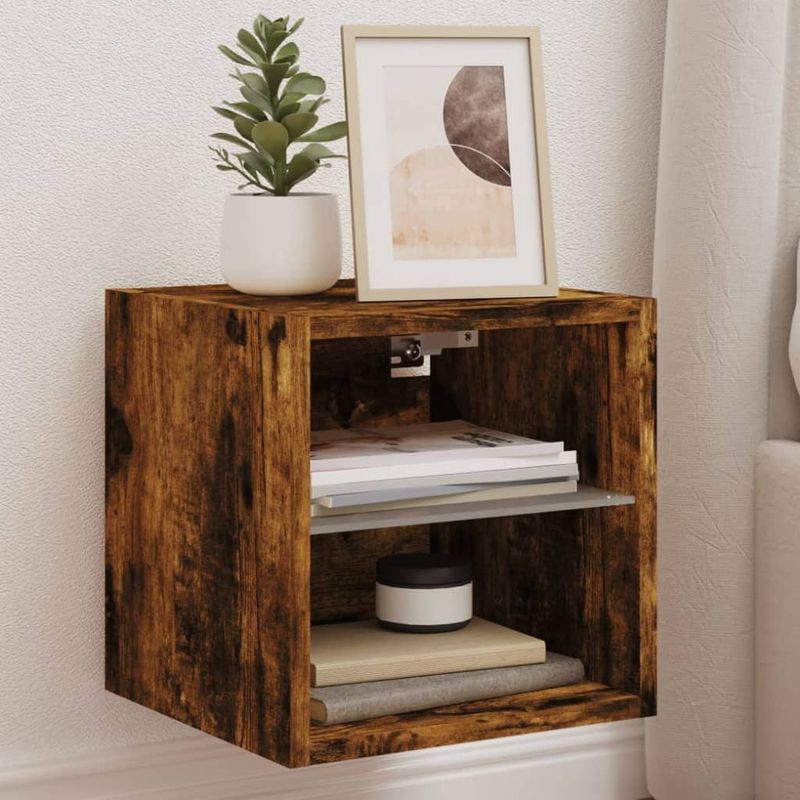 Casa si Gradina - Mobilier - Comode si corpuri - Comode - Comoda TV de perete cu lumini LED, stejar fumuriu 30x28,5x30 cm - Infinity.ro