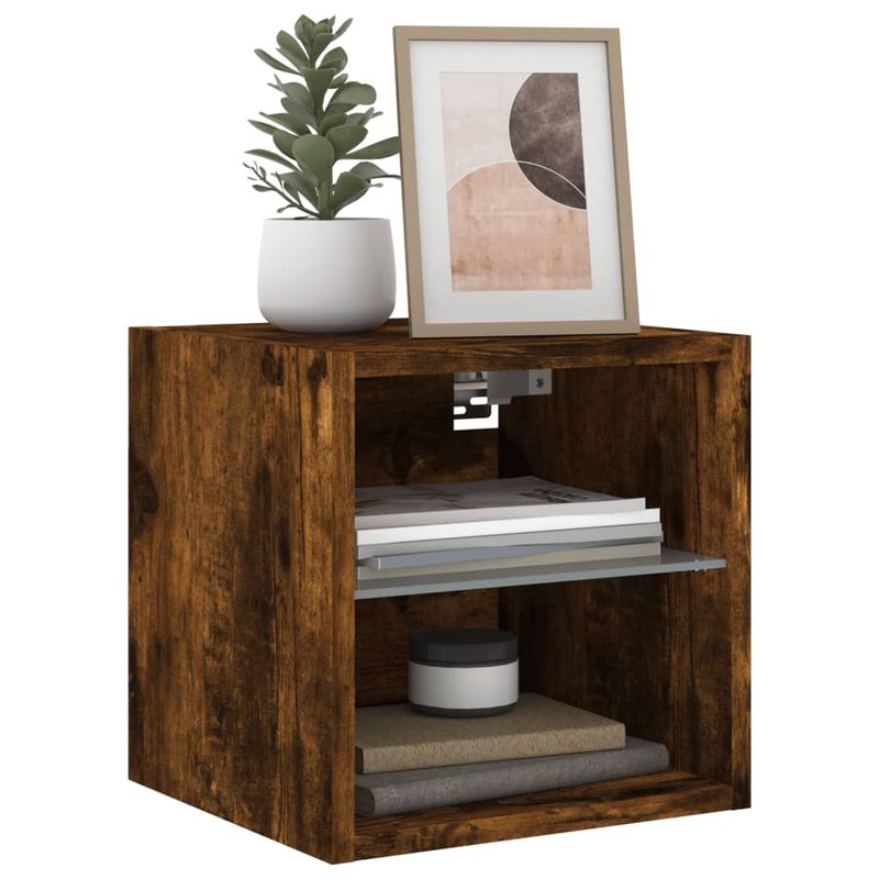 Casa si Gradina - Mobilier - Comode si corpuri - Comode - Comoda TV de perete cu lumini LED, stejar fumuriu 30x28,5x30 cm - Infinity.ro