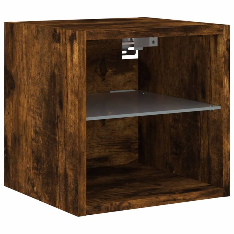 Casa si Gradina - Mobilier - Comode si corpuri - Comode - Comoda TV de perete cu lumini LED, stejar fumuriu 30x28,5x30 cm - Infinity.ro