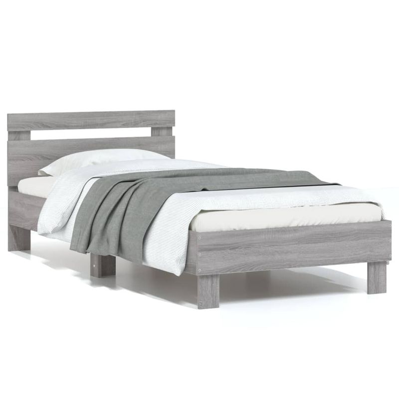 Casa si Gradina - Mobilier - Paturi si accesorii - Paturi - Cadru de pat cu tablie, gri sonoma, 90x200 cm, lemn prelucrat - Infinity.ro