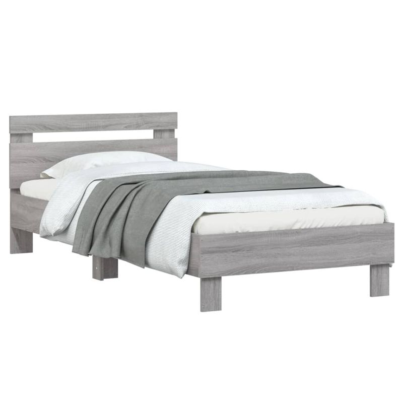Casa si Gradina - Mobilier - Paturi si accesorii - Paturi - Cadru de pat cu tablie, gri sonoma, 90x200 cm, lemn prelucrat - Infinity.ro