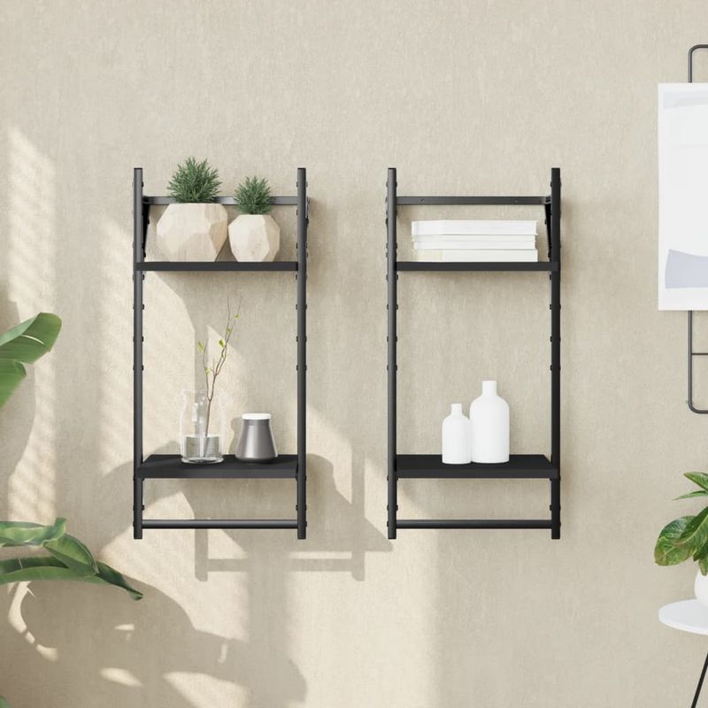 Casa si Gradina - Mobilier - Biblioteci si rafturi - Rafturi - Rafturi perete cu 2 niveluri/bare 2 buc negru 30x25x65 cm - Infinity.ro