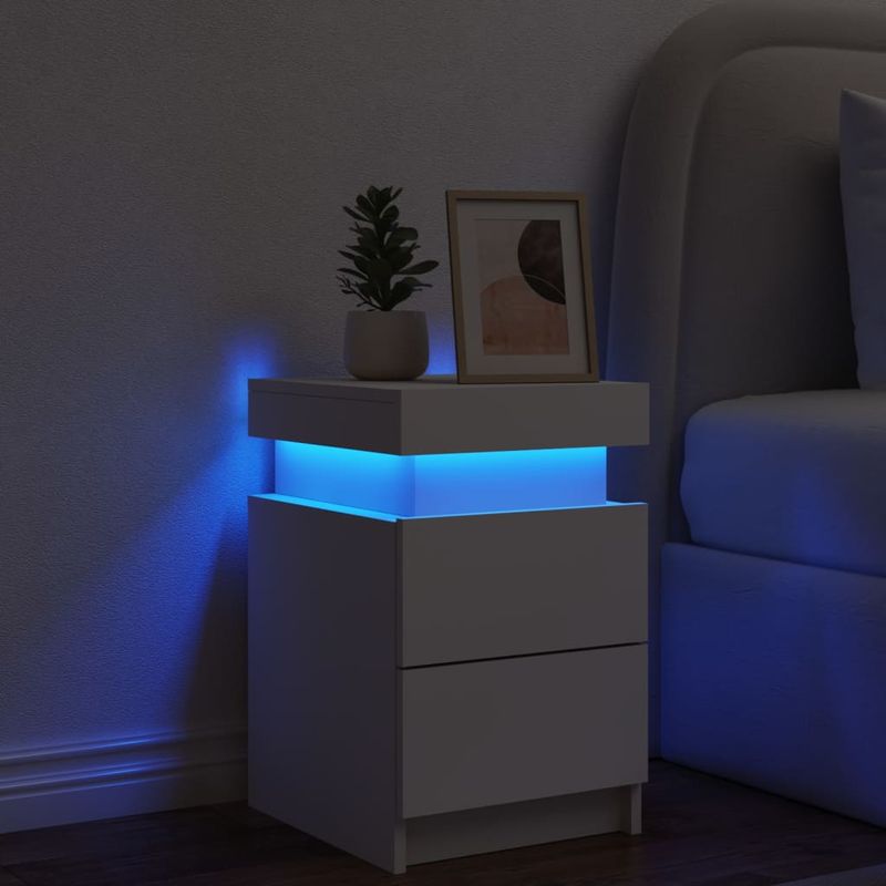 Casa si Gradina - Mobilier - Comode si corpuri - Noptiere - Noptiera cu lumini LED, alb, 35x39x55 cm - Infinity.ro