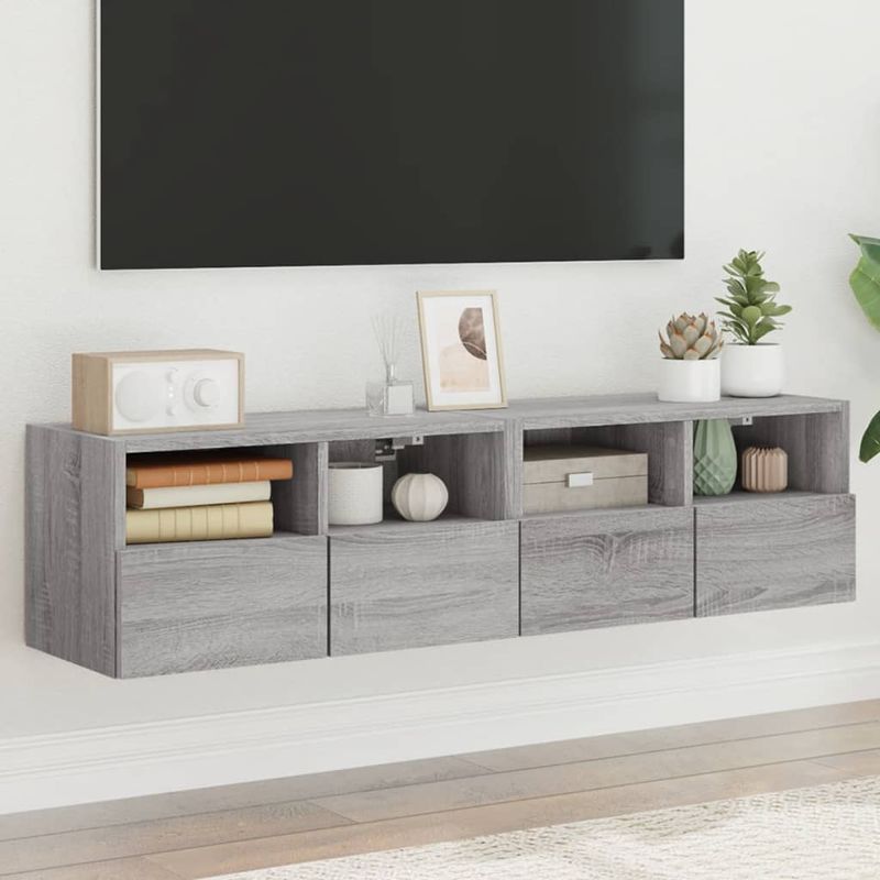 Casa si Gradina - Mobilier - Comode si corpuri - Comode - Comode TV de perete, 2 buc., gri sonoma, 60x30x30 cm, lemn - Infinity.ro