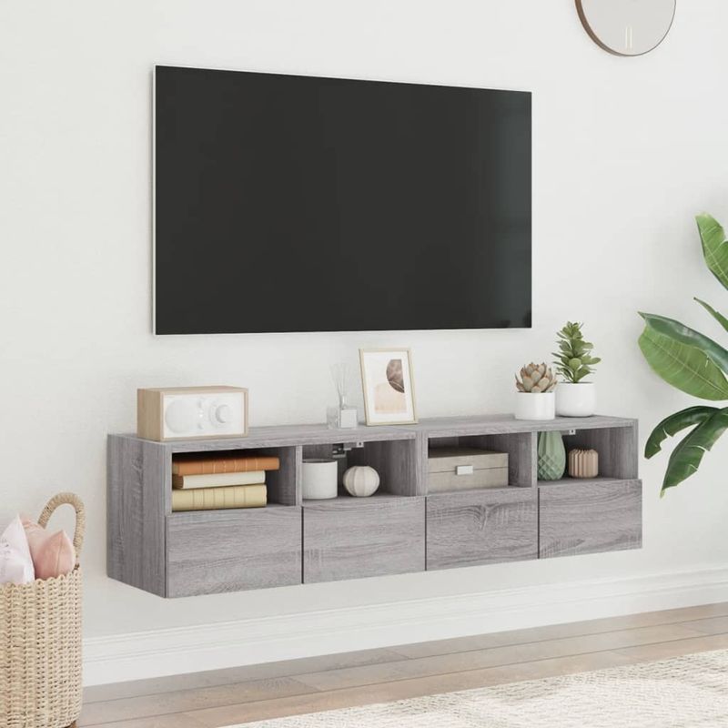 Casa si Gradina - Mobilier - Comode si corpuri - Comode - Comode TV de perete, 2 buc., gri sonoma, 60x30x30 cm, lemn - Infinity.ro