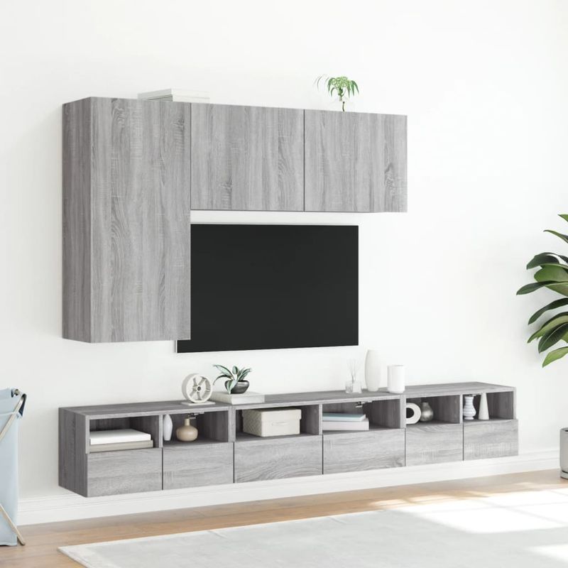Casa si Gradina - Mobilier - Comode si corpuri - Comode - Comode TV de perete, 2 buc., gri sonoma, 60x30x30 cm, lemn - Infinity.ro