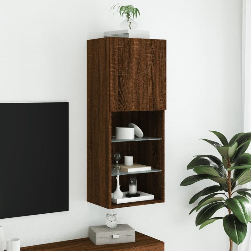 Casa si Gradina - Mobilier - Comode si corpuri - Comode - Comoda TV cu lumini LED, stejar maro, 40,5x30x102 cm - Infinity.ro