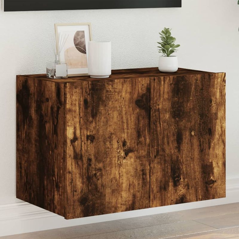 Casa si Gradina - Mobilier - Comode si corpuri - Comode - Comoda TV de perete cu lumini LED, stejar fumuriu, 60x35x41 cm - Infinity.ro