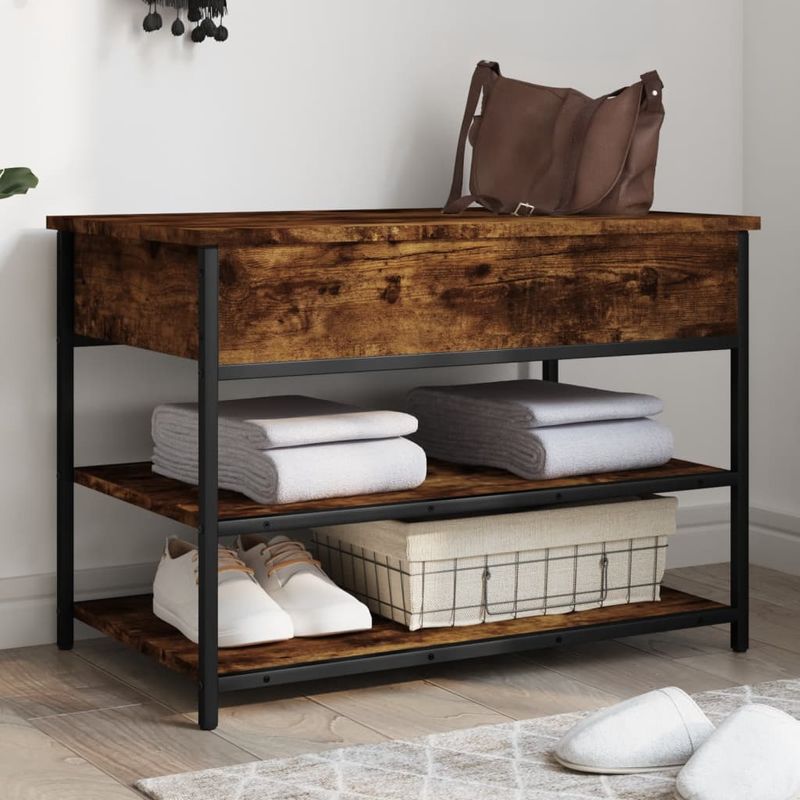Casa si Gradina - Mobilier - Organizare si depozitare - Bancute - Banca de pantofi, stejar fumuriu, 70x42,5x50 cm, lemn prelucrat - Infinity.ro