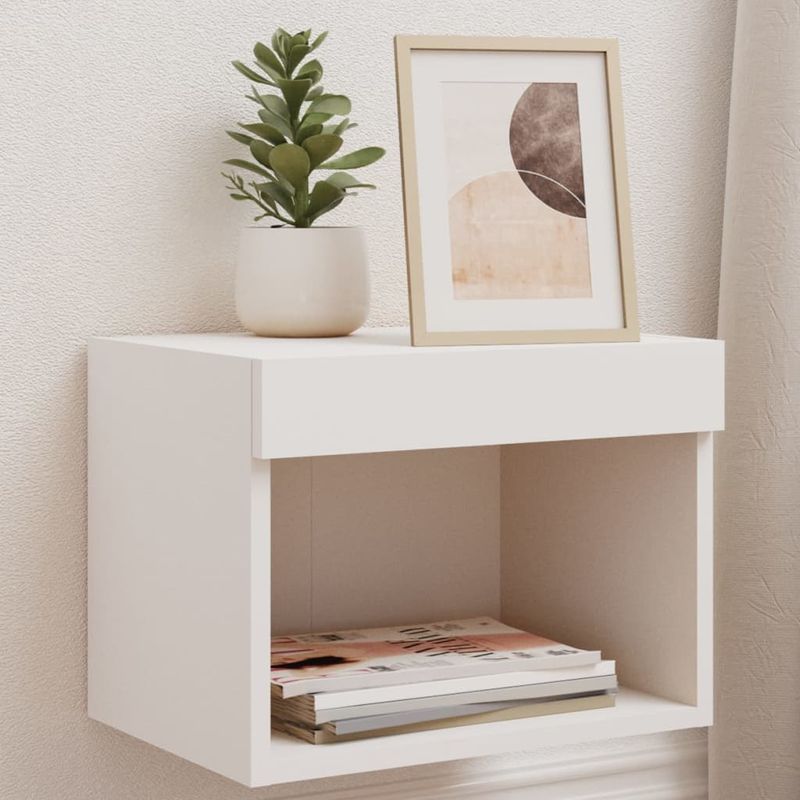 Casa si Gradina - Mobilier - Comode si corpuri - Comode - Noptiera cu lumini LED montata pe perete, alb - Infinity.ro
