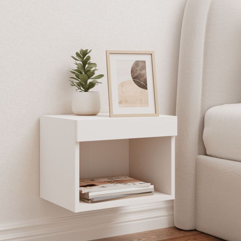 Casa si Gradina - Mobilier - Comode si corpuri - Comode - Noptiera cu lumini LED montata pe perete, alb - Infinity.ro